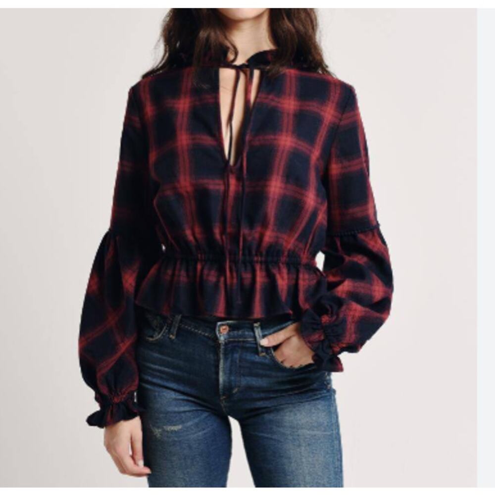 SALE The Fifth Label Nash Check Long Sleeve Top Cotton Balloon Slv Sz 8 NWT